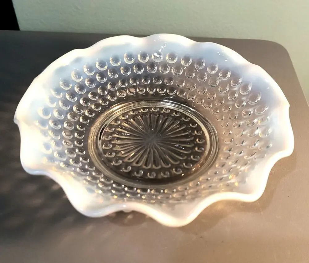 900.  Moonstone Opalescent Hobnail Glass Dish
